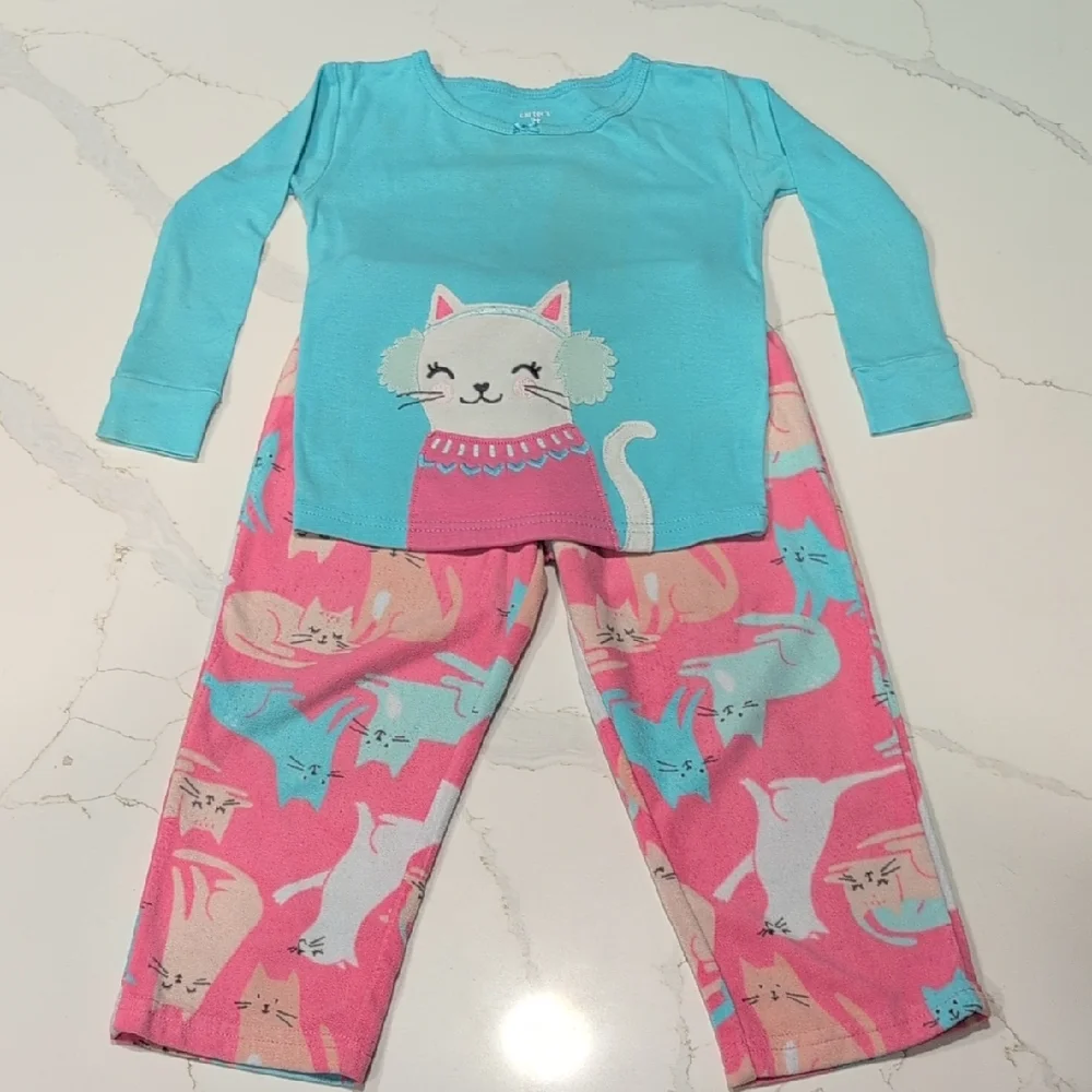 Kids Cat Pajamas Set - Blue and Pink 3T